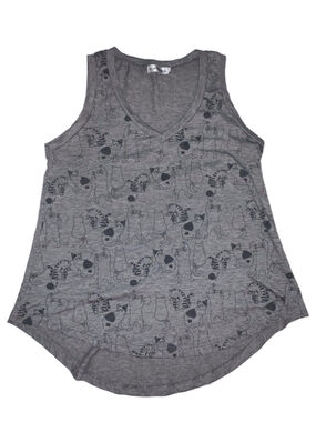 Women's L.A. Soul Gray & Black Cat Print V-Neck Tank Top L